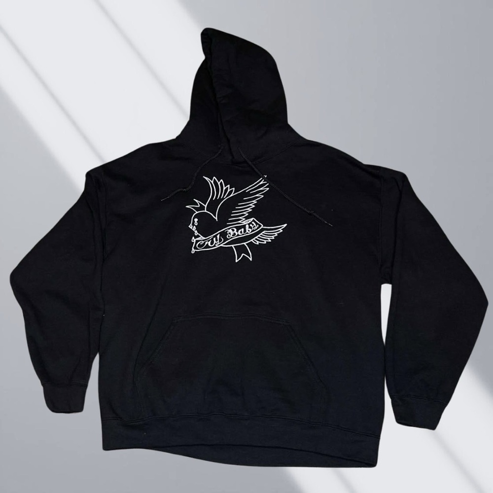 Unisex Lil Peep "Cry Baby" Black and White Graphic Pullover Hoodie